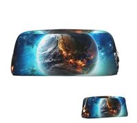 QMNEHJ Trousse à crayons de grande capacité en cuir synthétique avec motif Terre bleue dans l'espace Petite pochette à fermeture éclair Esthétique Trousse de maquillage portable pour homme et femme