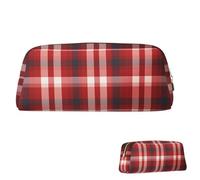 QMNEHJ Trousse à crayons de grande capacité Pochette en cuir PU Étui à crayons Rouge Plaid Petite fermeture éclair Papeterie Pochette Esthétique Trousse à crayons Mignon Trousse de maquillage portable