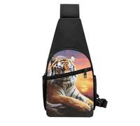 QMNKLET Sac à dos à bandoulière - Sac à dos à bandoulière - Motif tigre coloré - Sac banane pour l'extérieur et la randonnée - Noir - Taille unique, Noir , Taille unique