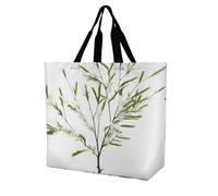 QMNLKH Sacs à provisions réutilisables Blanc naturel branche verte sac d'épicerie pliable lavable sac fourre-tout, Brindille verte naturelle blanche, 40x40x16cm