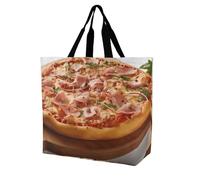 QMNLKH Sacs à provisions réutilisables en forme de chat couché Sac fourre-tout pliable et lavable, Pizza au jambon, 40x40x16cm