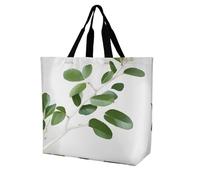 QMNLKH Sacs à provisions réutilisables pour légumes, fruits, épicerie, sac fourre-tout pliable et lavable, Brindille de verdure naturelle blanche, 40x40x16cm