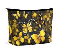 QMNLKH Trousse de maquillage de voyage pour femme Motif carte du monde Trousse de maquillage portable adaptée pour les vacances et les voyages, Fleurs jaunes et papillons, Taille unique