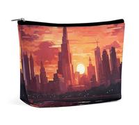 QMNLKH Trousse de maquillage de voyage pour femme - Motif paysage urbain au coucher du soleil - Portable - Convient pour les vacances et les voyages, Paysage urbain au coucher du soleil, Taille unique