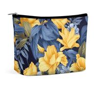 QMNLKH Trousse de maquillage de voyage pour femme - Motif plage et cocotier - Portable - Convient pour les vacances et les voyages, Base bleue à motif floral jaune, Taille unique