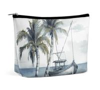QMNLKH Trousse de maquillage pour femme - Trousse de toilette de voyage - Motif pivoine - Portable - Convient pour les vacances et les voyages, Bateau de pêche palmiers, Taille unique
