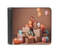 QMNRTK Balloons And Boxes Portefeuille en cuir à deux volets pour homme et femme avec blocage RFID, capacité supplémentaire, coutures ultra résistantes, portefeuille fin avec 8 emplacements pour