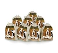QMNRTK Basset Hound Lot de 8 sacs vides en mousseline avec cordon de serrage en coton réutilisables et lavables pour herbes, épices, bonbons, savon, bijoux, cadeaux de mariage