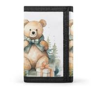QMNRTK Bear And Gift Portefeuille à triple pli, portefeuille fin personnalisé gravé RFID pour homme et femme, style, taille unique, Style :, Taille unique