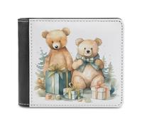 QMNRTK Bear And Gift Portefeuille en cuir à deux volets pour homme et femme avec blocage RFID, capacité supplémentaire, coutures ultra résistantes, portefeuille fin avec 8 emplacements pour cartes,