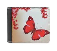 QMNRTK Beau portefeuille en cuir à deux volets pour homme et femme, motif papillon rouge, blocage RFID, capacité supplémentaire, coutures ultra résistantes, portefeuille fin avec 8 emplacements pour