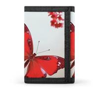 QMNRTK Beau portefeuille fin à triple pli avec papillon rouge, portefeuille fin personnalisé gravé RFID pour homme et femme, style, taille unique, Style :, Taille unique