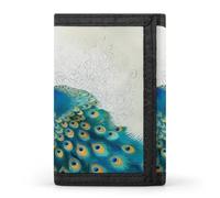 QMNRTK Beau portefeuille fin à triple pli motif paon et floral, portefeuille fin personnalisé gravé RFID pour homme et femme, style, taille unique, Style :, Taille unique