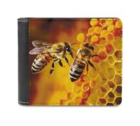 QMNRTK Bee Picking Nectar Portefeuille à deux volets en cuir pour homme et femme avec blocage RFID, capacité supplémentaire, coutures ultra résistantes, portefeuille fin avec 8 emplacements pour