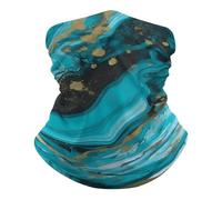 QMNRTK Cagoule en marbre bleu turquoise et doré - Protection UV - Cache-cou respirant - Masque de ski pour homme et femme - Bandana élastique - Blanc - Taille unique