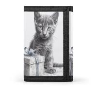 QMNRTK Cat Next to Gift Box Portefeuille fin à triple volet personnalisé gravé RFID pour homme et femme, style, taille unique, Style :, Taille unique