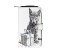 QMNRTK Cat Next to Gift Box Portefeuille pour cartes de crédit avec blocage RFID en cuir véritable minimaliste avec poche avant pour homme et femme, style, 19,7 x 11 x 3,5 cm, Style :, 19.7x11x3.5cm