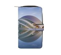 QMNRTK City of the Arts And The Sciences Portefeuille pour cartes de crédit avec blocage RFID en cuir véritable minimaliste avec poche avant pour homme et femme, style, 19,7 x 11 x 3,5 cm, Style :,
