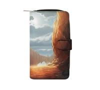 QMNRTK Cliff Portefeuille fin à deux volets en cuir véritable minimaliste avec poche avant pour homme et femme, style paysage, 19,7 x 11 x 3,5 cm, Style :, 19.7x11x3.5cm