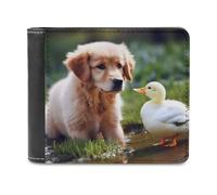 QMNRTK Dog And A Duck Portefeuille à deux volets en cuir pour homme et femme avec blocage RFID, capacité supplémentaire, coutures ultra résistantes, portefeuille fin avec 8 emplacements pour cartes,