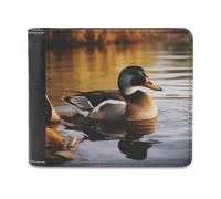 QMNRTK Duck by The Lake - Portefeuille en cuir à deux volets pour homme et femme, blocage RFID, capacité supplémentaire, coutures ultra résistantes, portefeuille fin avec 8 emplacements pour cartes,