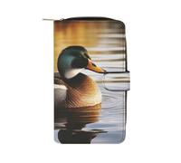 QMNRTK Duck by The Lake Portefeuille fin à deux volets en cuir véritable minimaliste avec poche avant pour homme et femme 19,7 x 11 x 3,5 cm, Style :, 19.7x11x3.5cm