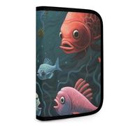 QMNRTK Fish Talk Art Portefeuille compact multifonction avec porte-cartes de crédit et fermeture éclair en cuir avec blocage RFID pour homme et femme, style, taille unique, Style :, Taille unique