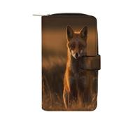 QMNRTK Fox at Sunset Portefeuille fin à deux volets en cuir véritable minimaliste avec poche avant pour homme et femme 19,7 x 11 x 3,5 cm, Style :, 19.7x11x3.5cm