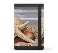 QMNRTK Grand portefeuille fin à triple volet en coquillage, motif étoile de mer, portefeuille fin personnalisé gravé RFID pour homme et femme, style, taille unique, Style :, Taille unique