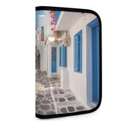 QMNRTK Greece Street - Portefeuille compact multifonctionnel pour carte d'identité, porte-cartes de crédit, portefeuille en cuir avec fermeture éclair, blocage RFID, portefeuille à deux volets pour
