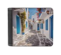 QMNRTK Greece Street Portefeuille en cuir à deux volets pour homme et femme avec blocage RFID, capacité supplémentaire, coutures ultra résistantes, portefeuille fin avec 8 emplacements pour cartes,