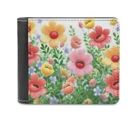 QMNRTK Happy Flower Portefeuille en cuir à deux volets pour homme et femme avec blocage RFID, capacité supplémentaire, coutures ultra résistantes, portefeuille fin avec 8 emplacements pour cartes,