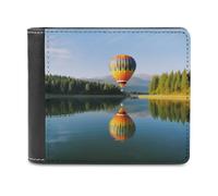QMNRTK Hot Balloon Above The Calm Lake Portefeuille en cuir à deux volets pour homme et femme avec blocage RFID, capacité supplémentaire, coutures ultra résistantes, portefeuille fin avec 8