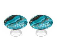 QMNRTK Lot de 2 boutons d'armoire en marbre bleu turquoise et doré, boutons de tiroir, de commode, de cuisine, de salle de bain, d'armoire de salle de bain