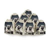 QMNRTK Lot de 8 sacs en mousseline avec cordon de serrage en forme de carlin - Réutilisables et lavables - Pour herbes, épices, bonbons, savon, bijoux, cadeaux de mariage