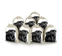 QMNRTK Lot de 8 sacs en mousseline avec cordon de serrage en forme de chien carlin noir mignon - Sacs vides en coton réutilisables et lavables pour herbes, épices, bonbons, savon, bijoux, cadeaux de