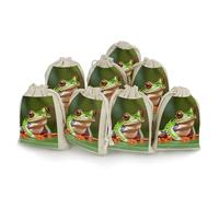 QMNRTK Lot de 8 sacs en mousseline avec cordon de serrage en forme de grenouille aux yeux rouges - Réutilisables et lavables - Pour herbes, épices, bonbons, savon, bijoux, cadeaux de mariage