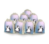 QMNRTK Lot de 8 sacs en mousseline avec cordon de serrage I Love Penguins - Réutilisables et lavables - Pour herbes, épices, bonbons, savon, bijoux, cadeaux de mariage