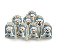 QMNRTK Lot de 8 sacs vides en mousseline avec cordon de serrage en forme de chien maltais, réutilisables et lavables pour herbes, épices, bonbons, savon, bijoux, cadeaux de mariage