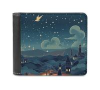 QMNRTK Magical Nights Portefeuille en cuir à deux volets pour homme et femme avec blocage RFID, capacité supplémentaire, coutures ultra résistantes, portefeuille fin avec 8 emplacements pour cartes,
