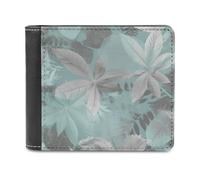 QMNRTK Portefeuille à deux volets en cuir à motif de feuilles gris menthe pour homme et femme, blocage RFID, capacité supplémentaire, coutures ultra résistantes, portefeuille fin avec 8 emplacements
