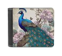 QMNRTK Portefeuille à deux volets en cuir à motif floral paon pour homme et femme, blocage RFID, capacité supplémentaire, coutures ultra résistantes, portefeuille fin avec 8 emplacements pour cartes,
