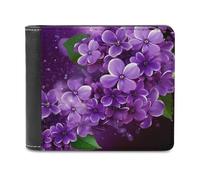 QMNRTK Portefeuille à deux volets en cuir à motif floral violet pour homme et femme, blocage RFID, capacité supplémentaire, coutures ultra résistantes, portefeuille fin avec 8 emplacements pour