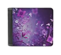 QMNRTK Portefeuille à deux volets en cuir à motif floral violet pour homme et femme, blocage RFID, capacité supplémentaire, coutures ultra résistantes, portefeuille fin avec 8 emplacements pour