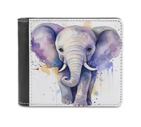 QMNRTK Portefeuille à deux volets en cuir aquarelle mignon bébé éléphant pour homme et femme avec blocage RFID, capacité supplémentaire, coutures ultra résistantes, portefeuille fin avec 8