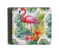 QMNRTK Portefeuille à deux volets en cuir aquarelle tropicale ananas flamant rose pour homme et femme, blocage RFID, capacité supplémentaire, coutures ultra résistantes, portefeuille fin avec 8