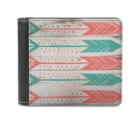 QMNRTK Portefeuille à deux volets en cuir avec flèches corail et bleu sarcelle pour homme et femme, blocage RFID, capacité supplémentaire, coutures ultra résistantes, portefeuille fin avec 8