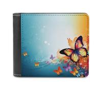 QMNRTK Portefeuille à deux volets en cuir avec fond papillon pour homme et femme, blocage RFID, capacité supplémentaire, coutures ultra résistantes, portefeuille fin avec 8 emplacements pour cartes,