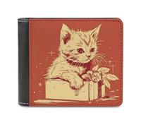 QMNRTK Portefeuille à deux volets en cuir avec motif chat allongé sur la boîte pour homme et femme, blocage RFID, capacité supplémentaire, coutures ultra résistantes, portefeuille fin avec 8