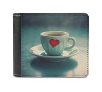 QMNRTK Portefeuille à deux volets en cuir avec motif cœurs sur tasse pour homme et femme, blocage RFID, capacité supplémentaire, coutures ultra résistantes, portefeuille fin avec 8 emplacements pour